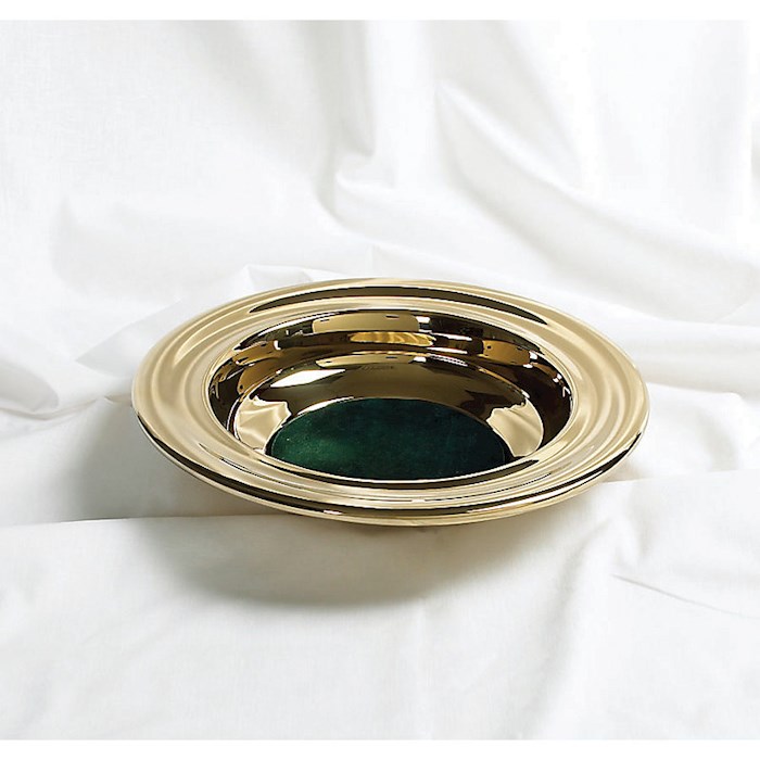 Offering Plate-Brasstone-Stainless Steel w/Green Felt-12