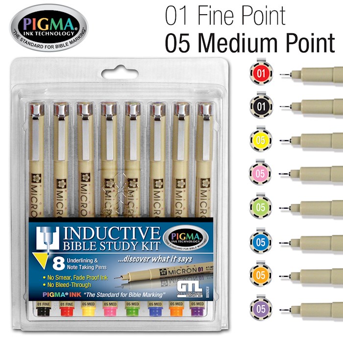 10 Piece Bible Study Kit 6 Med Point Pens -3 Fine Pt Pens & Stylus Tips  -ruler