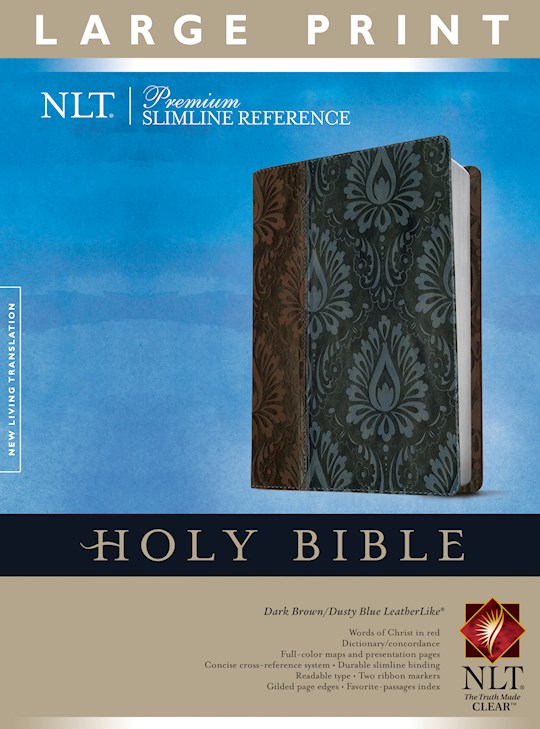NLT Premium Slimline Reference/Large Print Bible-Dark Brown/Blue TuTone | SHOPtheWORD