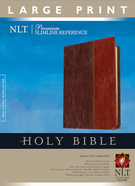 NLT Premium Slimline Reference/Large Print Bible-Burgundy/Brown TuTone Indexed | SHOPtheWORD