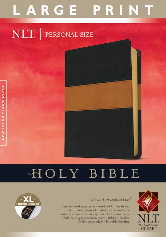 NLT Personal Size Large Print Bible-Black/Tan TuTone Indexed | SHOPtheWORD
