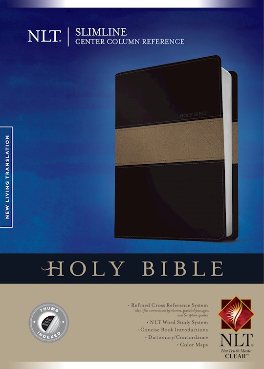 NLT Slimline Center Column Reference Bible-Black/Taupe TuTone Indexed | SHOPtheWORD