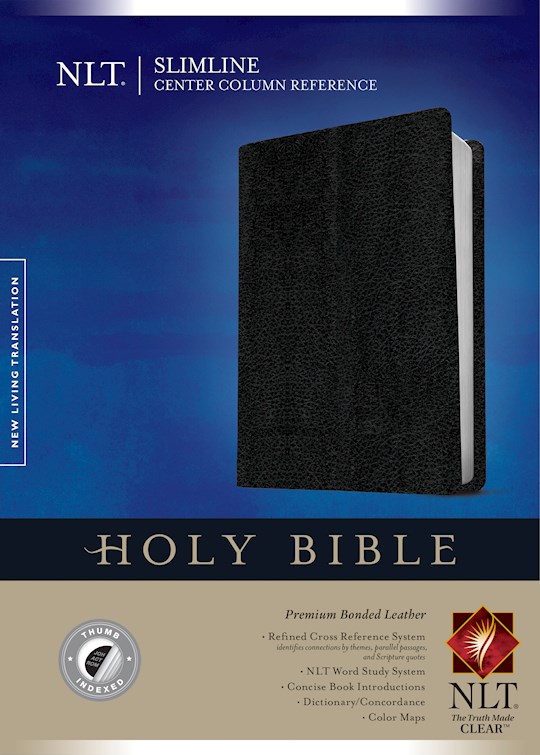 NLT Slimline Center Column Reference Bible-Black Premium Bonded Leather Indexed | SHOPtheWORD