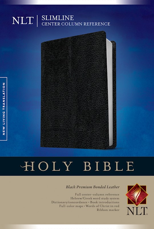 NLT Slimline Center Column Reference Bible-Black Premium Bonded Leather | SHOPtheWORD