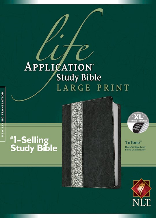 NLT Life Application Study Bible/Large Print-Black/Ivory TuTone Indexed | SHOPtheWORD