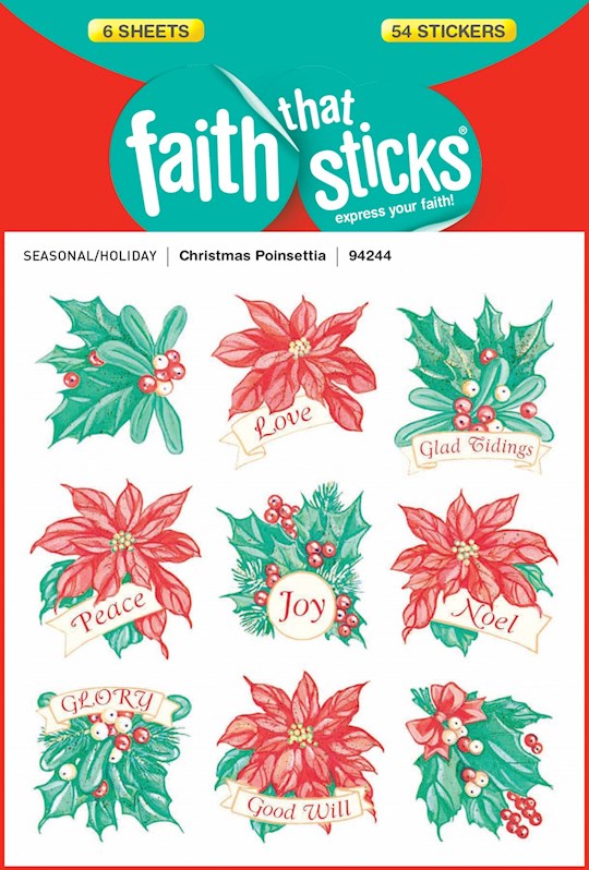 Sticker-Christmas Poinsettia (6 Sheets) (Faith That Sticks) | SHOPtheWORD