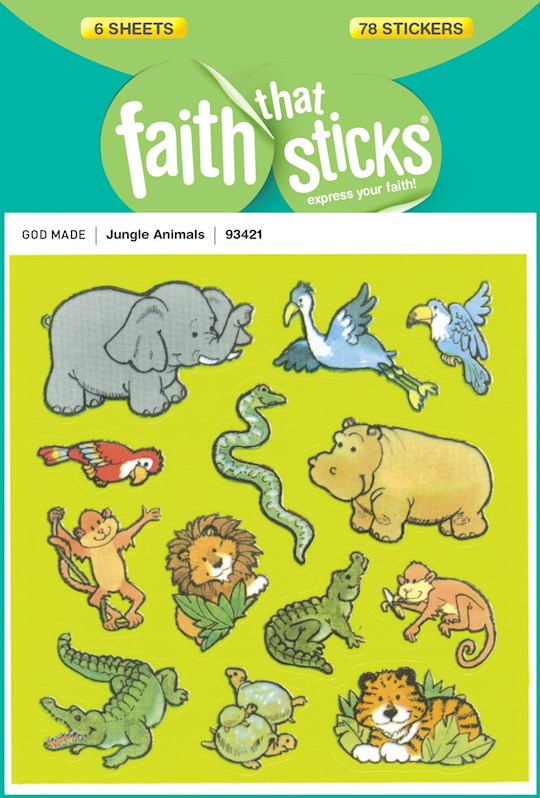 Sticker-Jungle Animals (6 Sheets) (Faith That Sticks) | SHOPtheWORD