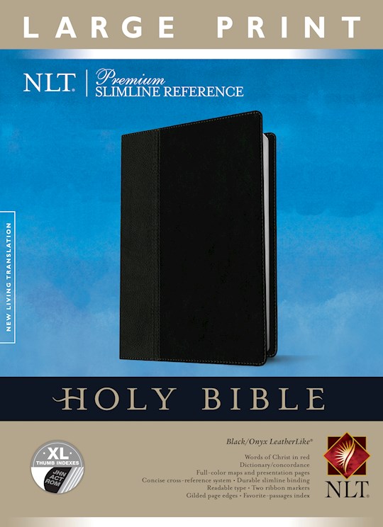 NLT Premium Slimline Reference/Large Print Bible-Black/Onyx TuTone Indexed | SHOPtheWORD