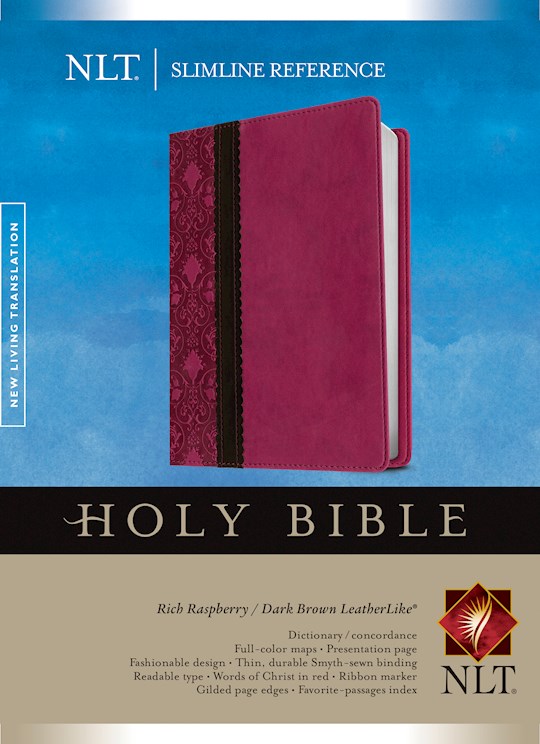 NLT Slimline Reference Bible-Rich Raspberry/Dark Brown LeatherLike | SHOPtheWORD