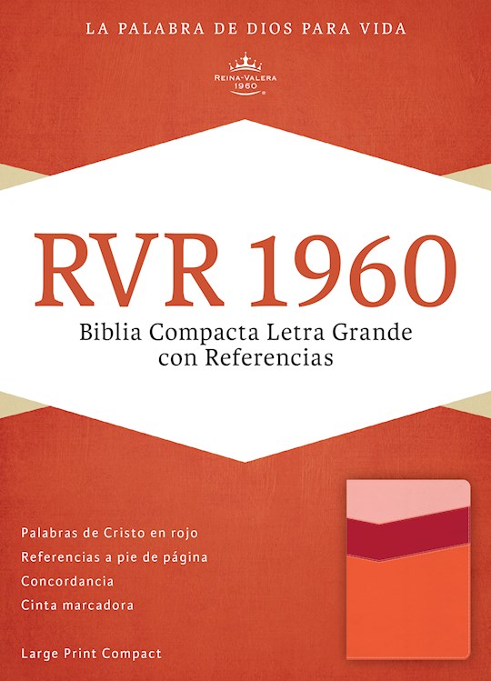 Span-RVR 1960 Large Print Compact Reference Bible (Biblia Compacta Letra Grande)-Mango/Strawberry/Peach LeatherTouch | SHOPtheWORD