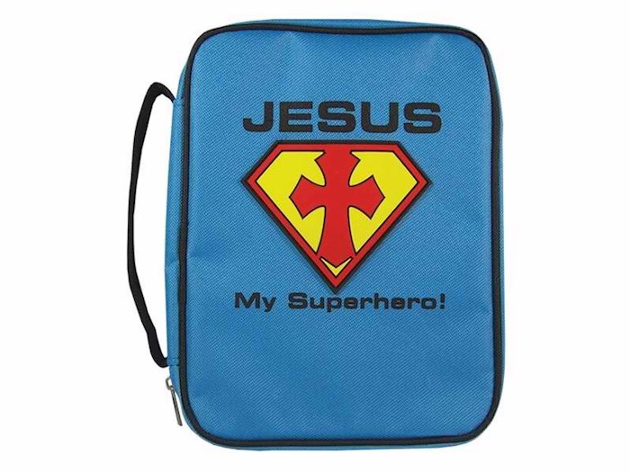 Bible Cover-Kids-Canvas W/Rubber Patch-Jesus My Superhero!-Large-Blue | SHOPtheWORD