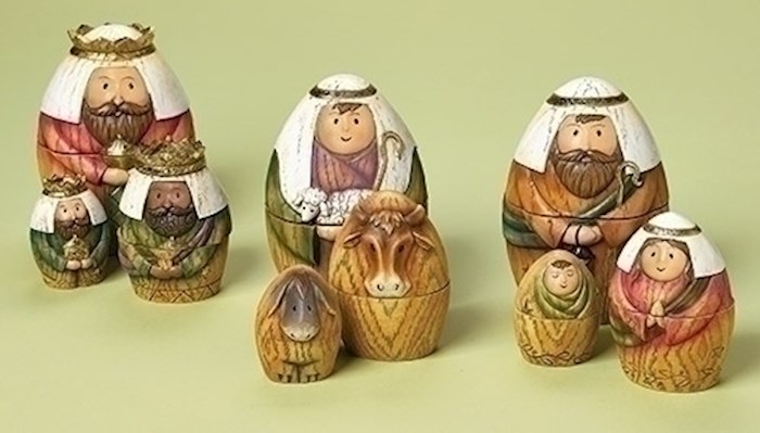 Nativity Set-9 Piece Nesting Box-Holy Family/3 Kings/Shepherd (6
