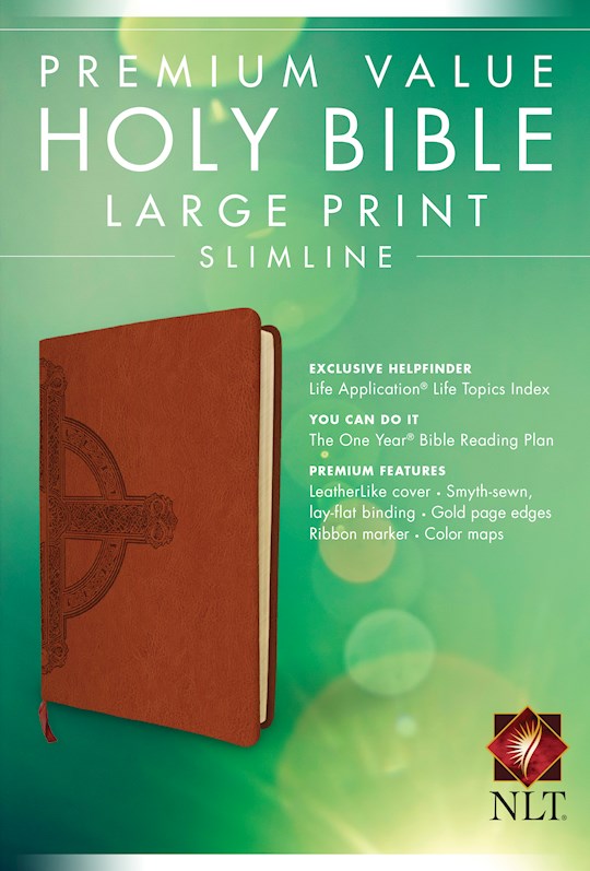 NLT Premium Value Large Print Slimline Bible-Sienna Cross LeatherLike | SHOPtheWORD