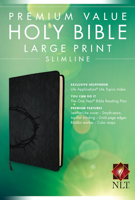 NLT Premium Value Large Print Slimline Bible-Onyx Crown LeatherLike | SHOPtheWORD