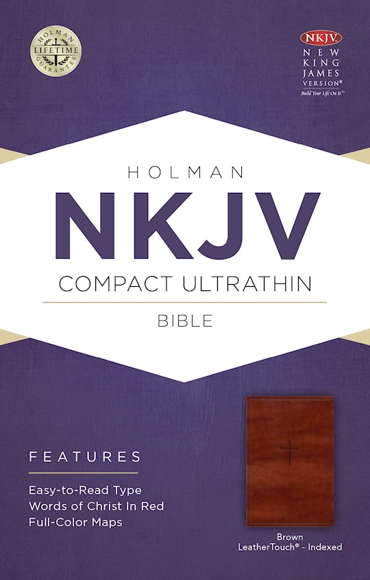 NKJV Compact Ultrathin Bible-Brown Cross Design LeatherTouch Indexed | SHOPtheWORD