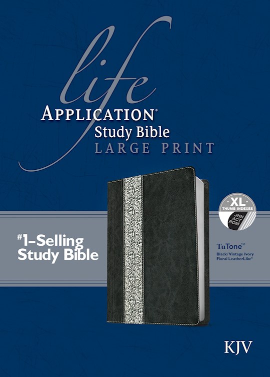 KJV Life Application Study Bible/Large Print-Black/Vintage Ivory Floral TuTone Indexed | SHOPtheWORD