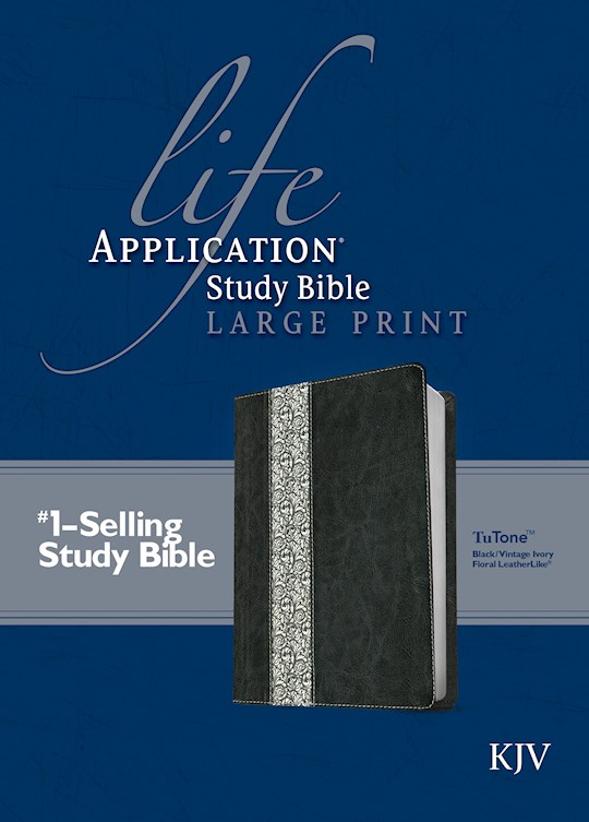 KJV Life Application Study Bible/Large Print-Black/Vintage Ivory Floral LeatherLike | SHOPtheWORD
