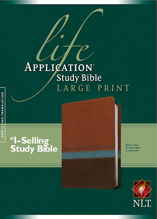 NLT Life Application Study Bible/Large Print-Brown/Tan/Heather Blue LeatherLike (Not Available-Out Of Print) | SHOPtheWORD