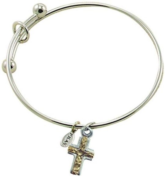 Bracelet-Bangle-2-Tone Faith w/Cross Charm | SHOPtheWORD