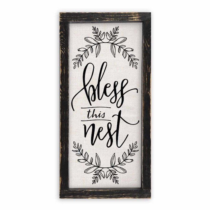 Vintage Framed Linen Sign-Bless This Nest (8 x 16 Black) | SHOPtheWORD