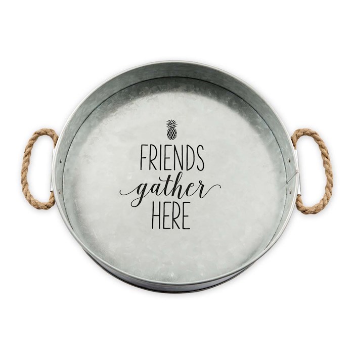 Serving Tray-Friends Gather Here-Metal w/Rope Handles (14