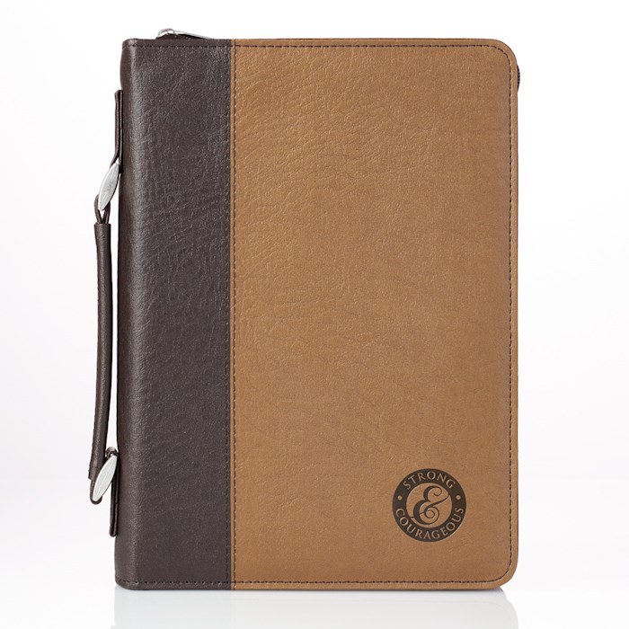 Bible Cover-Classic LuxLeather-Strong & Courageous-Medium-Brown | SHOPtheWORD