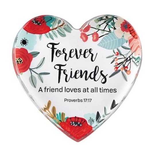 Paperweight-Glass Heart-Friends (Prov 17:17) Gift Boxed (4