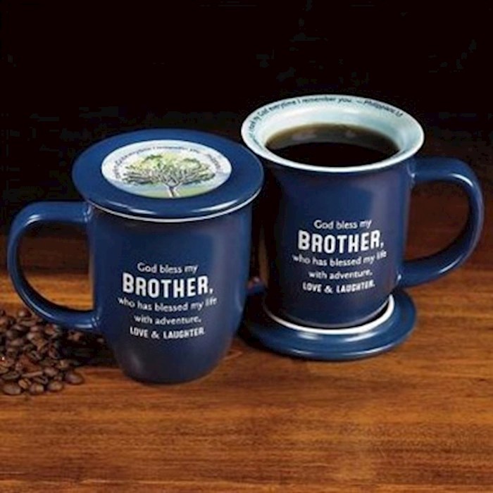 Mug-God Bless My Brother w/Coaster-Blue w/White Interior | SHOPtheWORD