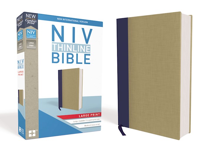 NIV Thinline Bible/Large Print (Comfort Print)-Blue/Tan Cloth Over Board | SHOPtheWORD