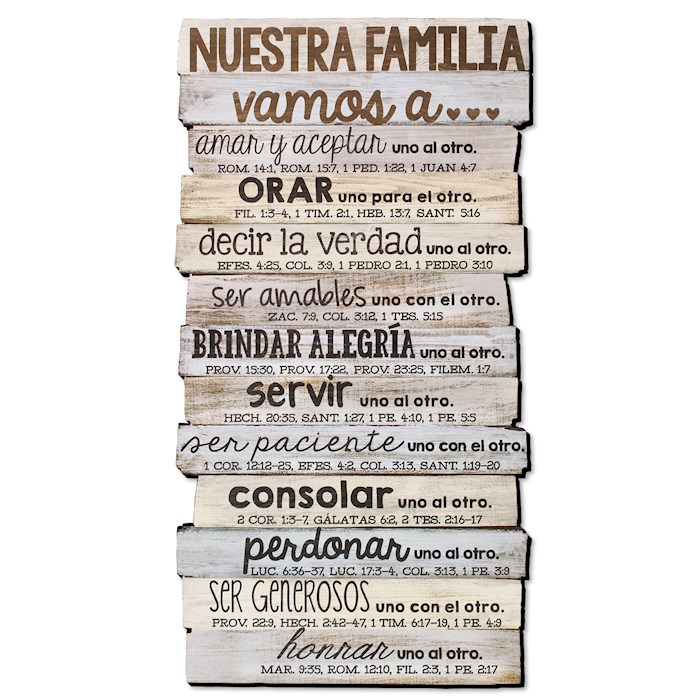 Span-Wall Decor-Stacked Wood: Our Family (Nuestra Familia) (8 1/2 x 16 1/2) (#17884) | SHOPtheWORD