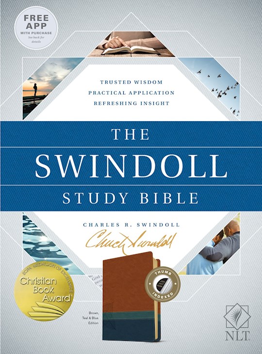 NLT Swindoll Study Bible-Brown/Teal/Blue TuTone Indexed | SHOPtheWORD