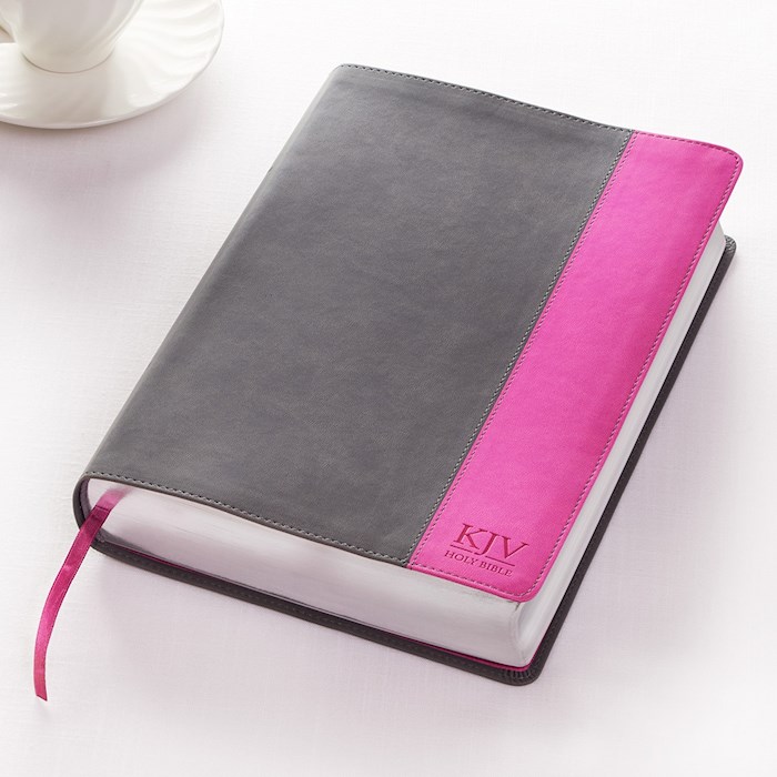 KJV Super Giant Print Bible-Charcoal/Pink LuxLeather | SHOPtheWORD