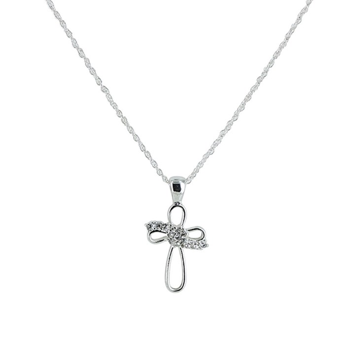 Necklace-Leah Cross Pendant-Silver/Crystal (16