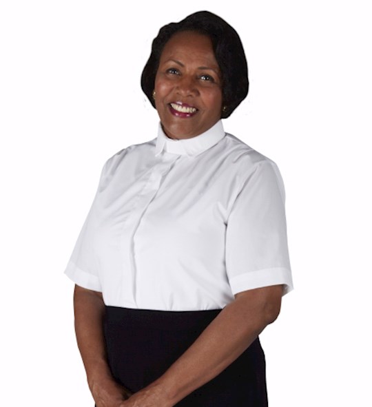Clergy Blouse-Womens-Short Sleeve-Tab Collar-White (Size 3X) | SHOPtheWORD