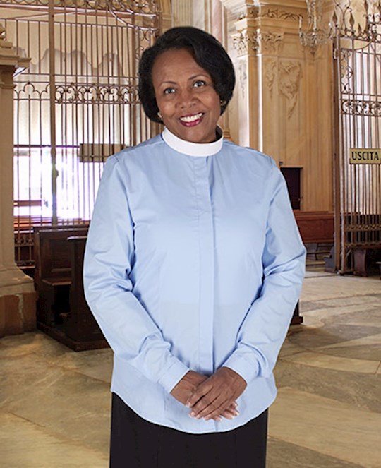 Clergy Shirt-Womens-Long Sleeve-Neckband-Black (Size 14) | SHOPtheWORD
