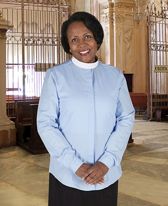 Clergy Shirt-Womens-Long Sleeve-Neckband-Black (Size 6) | SHOPtheWORD