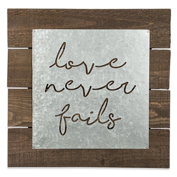 Galvanized Metal Sign-Love Never Fails (14 x 14) | SHOPtheWORD