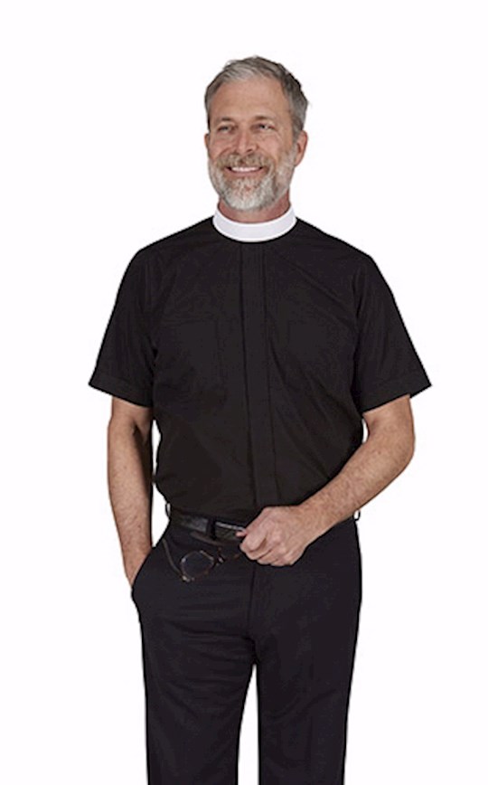 Clergy Shirt-Short Sleeve-Neckband-Black (18) | SHOPtheWORD