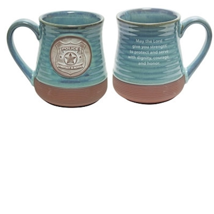 Mug-Pottery-Police Prayer-Blue | SHOPtheWORD