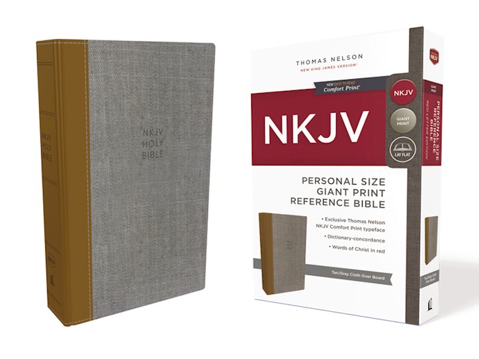 NKJV Personal Size Giant Print Reference Bible (Comfort Print)-Tan/Gray Cloth Over Board | SHOPtheWORD
