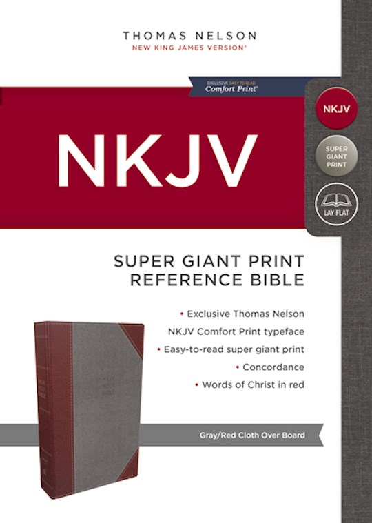 NKJV Super Giant Print Reference Bible (Comfort Print)-Gray/Crimson Cloth Over Board | SHOPtheWORD