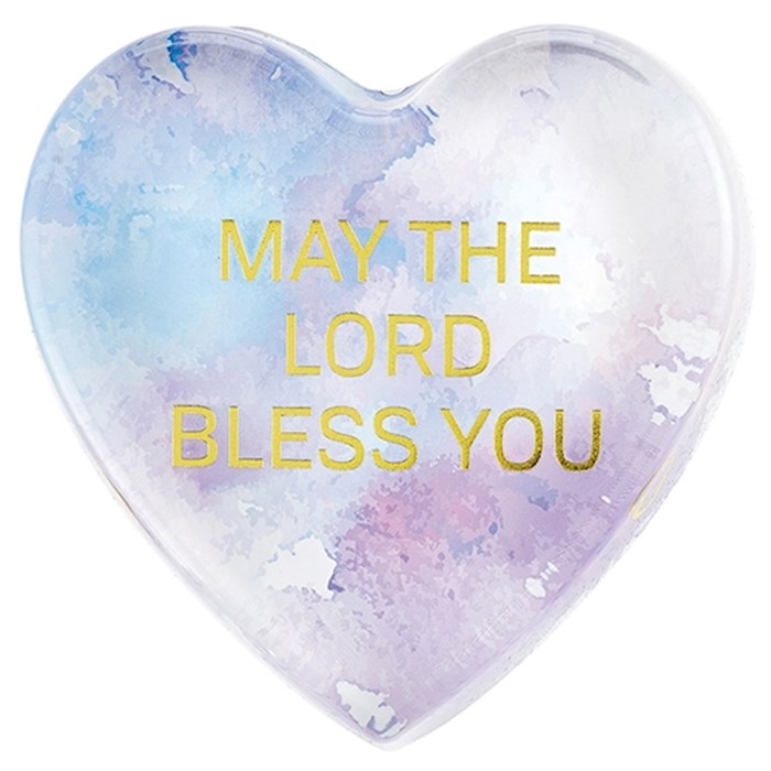 Tabletop Glass Heart Paperweight-May The Lord Bless You (4