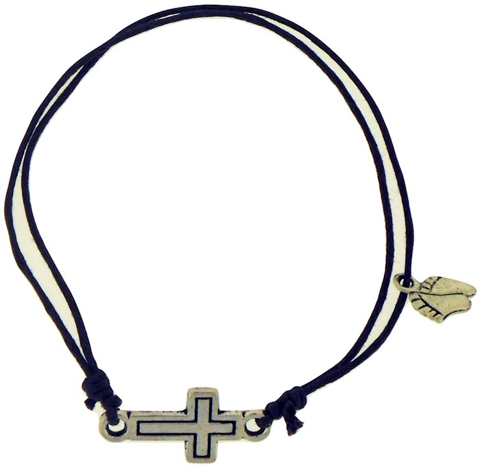 Bracelet-Purple Cotton Adjustable Friendship With Cross Bead And Footprints Charm | SHOPtheWORD