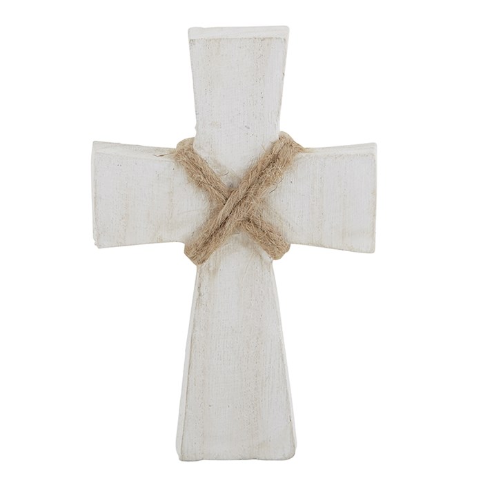 Standing Cross-Paulownia Wood-White Wash/Jute (3.25