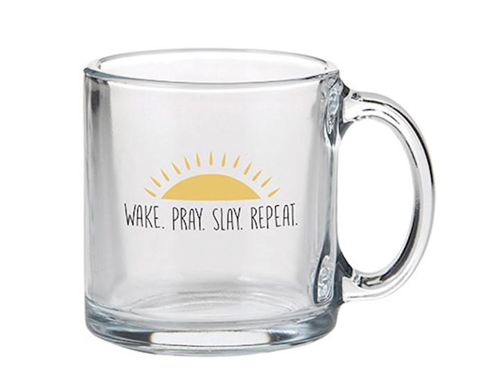 Mug-Wake. Pray. Slay. Repeat. Clear Glass (13 Oz) | SHOPtheWORD