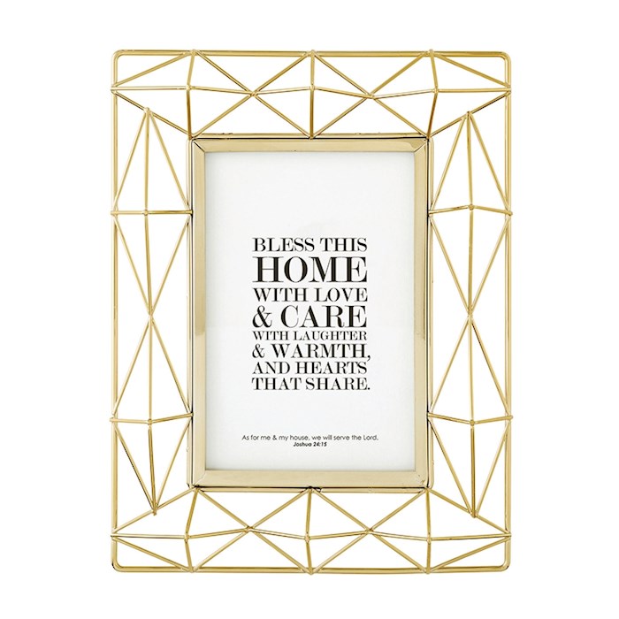 Framed Tabletop-Bless This Home (Josh 24:15)-Geometric Gold (Holds 4 x 6 Photo) | SHOPtheWORD