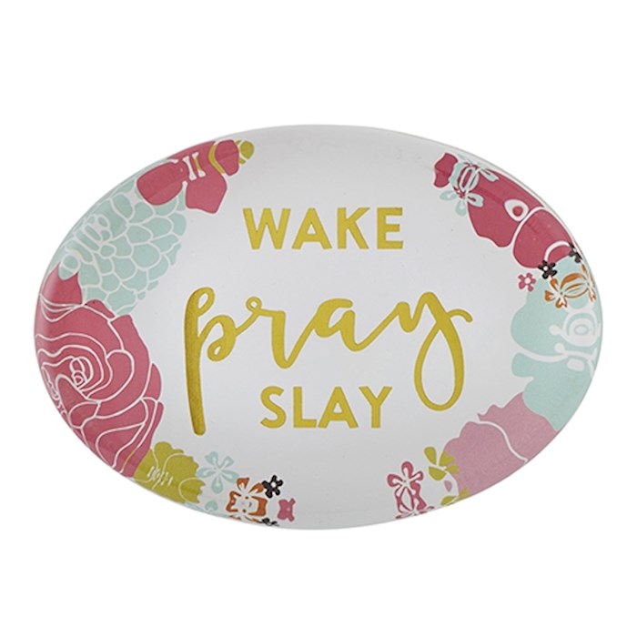 Glass Tabletop Christian Verse-Wake, Pray, Slay (2.5
