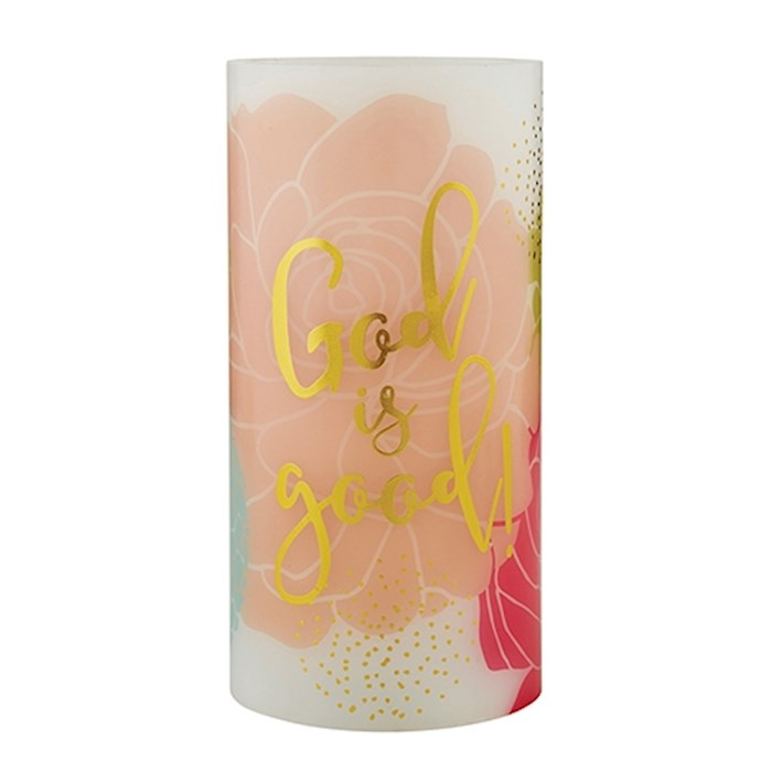 LED Candle Christian Verse-God Is Good-Peach/Gold (6