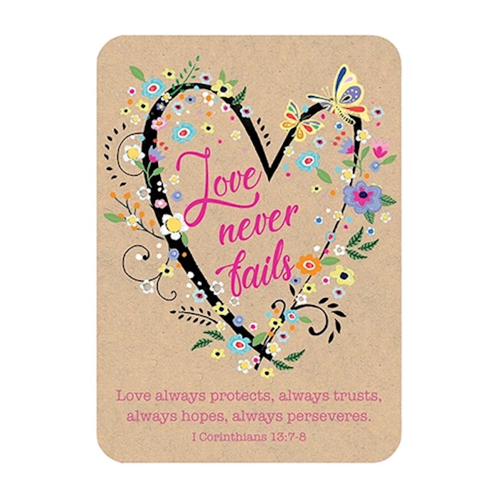 Verse Card-Love Never Fails (Heart) (2.5