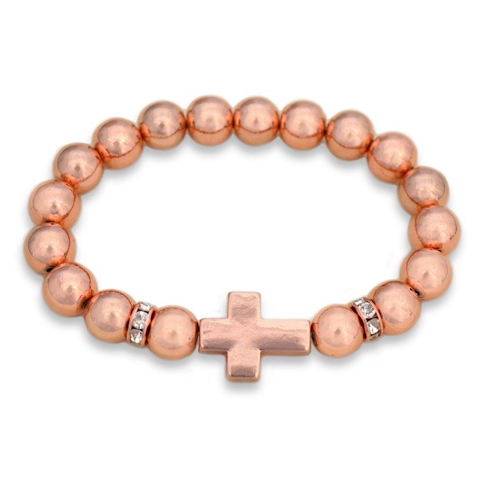 Bracelet-Sideways Cross Stretch Band-Rose Gold (7.5
